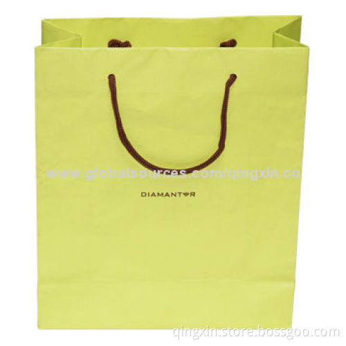 Retail Paper Bag with Full Light Yellow Color, PP Rope, Matte Lamination for Promotions